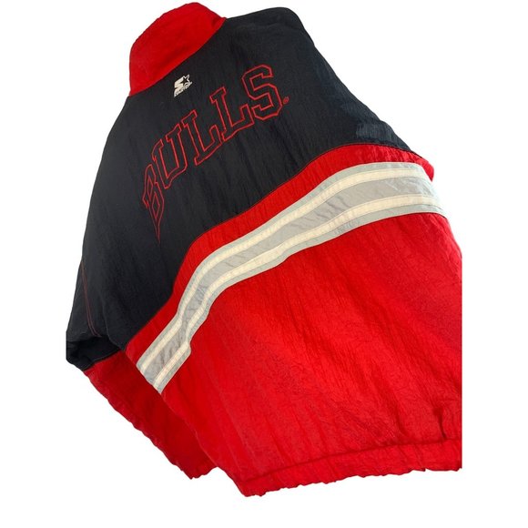 90s Vintage Chicago Bulls NBA Starter Pullover 1/4 Zip Jacket Red XLarge 6700 - Picture 14 of 16
